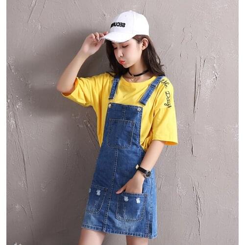 Women girl casual hole jean denim overalls plus size