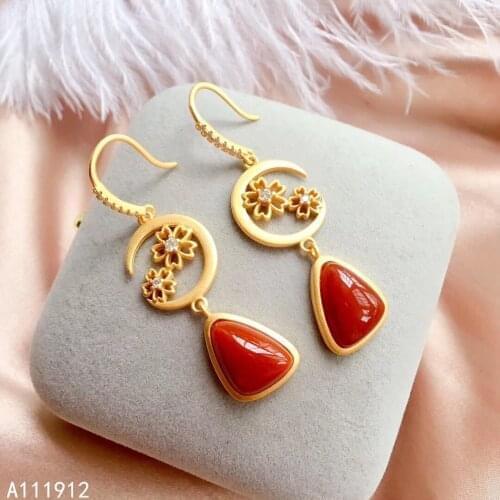 KJJEAXCMY fine jewelry natural Agate 925 sterling silver women gemstone earrings support test popular