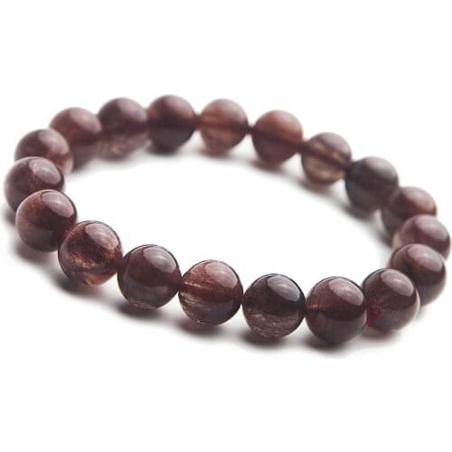 10mm Genuine Natural Red Rutilated Quartz Crystal Stretch Round Bead Bracelets For Women Lady 10mm