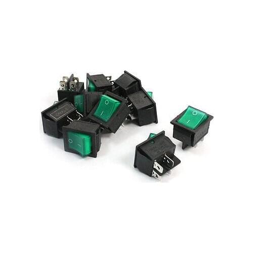 Free shipping!AC 250V/125V 15A/20A DPST 4-Pin ON-OFF Green Button Boat Rocker Switches 10Pcs