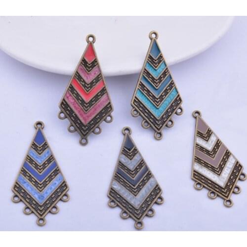 12pcs 5 Holes Triangle Earrings Connector Alloy Antique bronze Color Connectors Charms Enamel Charm Diy Jelwery Making