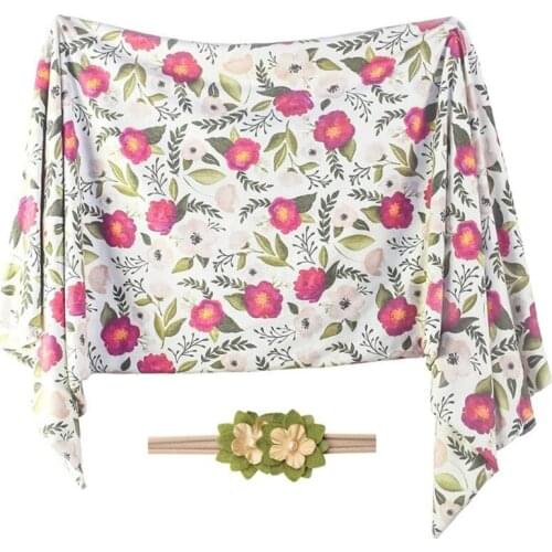 2 Pcs Newborn Swaddle Wrap+Headband Set Baby Pure Cotton Receiving Blanket Sleeping Bag Hair Band Kit Infants Boys Girls