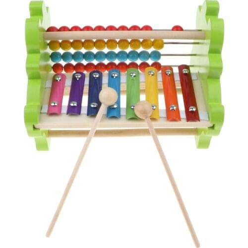 2 in 1 Wooden Developmental Toy Musical Xylophone & Revolving Beads Abacus Math Counting Music Learning Puzzle - Cow