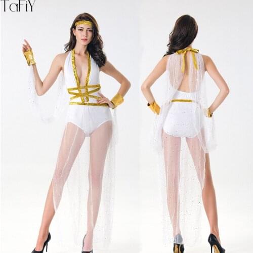 TaFiY 2018 3 Pcs Sexy Greek And Roman Goddess Fancy Dress Costume Outfits Gold Party Cosplay Halloween Costumes for Women