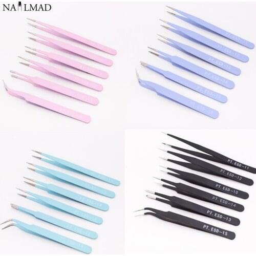 6Pcs/set Nail Art Tweezers Acrylic Gel Picking Tool Rhinestones Gem Beauty Eyebrow Eyelash Tweezers Makeup Tools