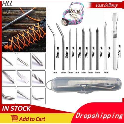 9pcs Smoothing DIY Paracord FID Lacing Stitching Needles Camp Tools Umbrella Rope Needle Set Stainless Steel Paracord Bracelet