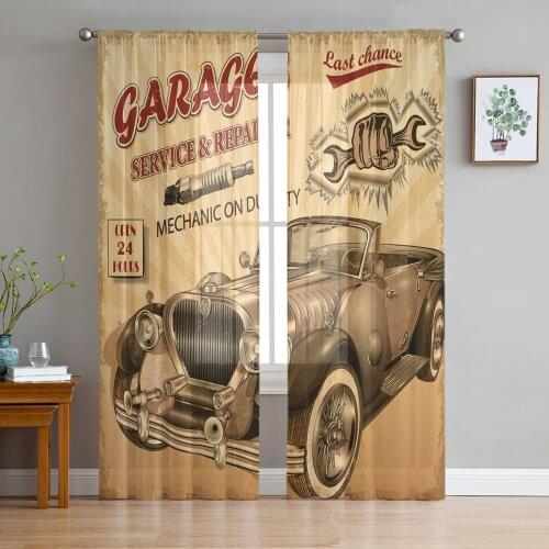 Alphabet Car Machinery Vintage Car Retro Modern Tulle Curtains for Living Room Bedroom Home Kitchen Window Sheer Curtains