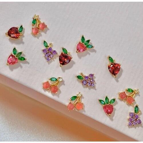 S925 Anti-allergy Post 18k Gold Plated Zircon Studs Fashion Crystal Pineapple Banana Peach Apple Lemon Fruit Stud Earrings