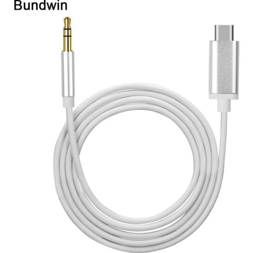 Bundwin Type-C to 3.5MM Aux Audio Adapter White Car Stereo Speaker Headphone Stereo Adapter for Letv Huawei Mate 20 Pro Samsung