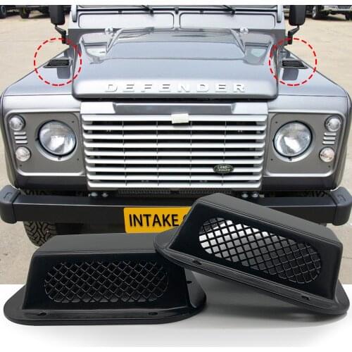 2 pcs car decorative front hood bonnet side trim cover steel air flow intake scoop vent snow cover for Land Rover Defender