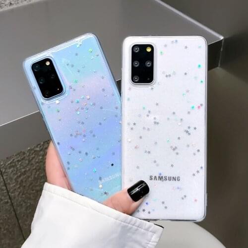 Glitter Star Clear Phone Case For Samsung S21 S20 Ultra A51 A71 A50 S10 S9 S8 Plus Note 20 Ultra Soft Epoxy Bumper Phone Coque