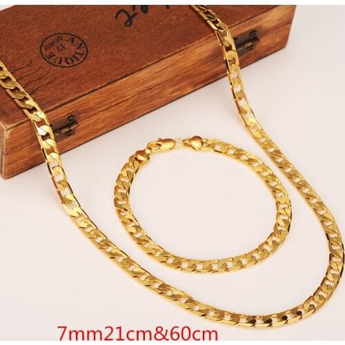 600mm 21mm Womens Mens Chain 9 k Golden Finish Chain Curb Link Yellow Solid Gold Filled Necklace Bracelet Chain Jewelry sets