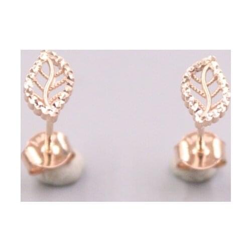 Pure 18K Rose Gold Earrings Women Gift Lucky Leaf Stud Earrings / 1.1g / 14*7mm AU750
