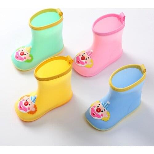 Baby Girls Boys Kids Rain Boots Infant Children PVC Clown Cartoon Soft Rubber Rainboots Non-slip Waterproof Boots Rain Shoes