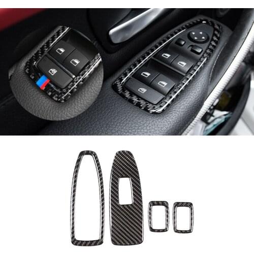 For BMW 3 4 Series F30 F32 2013 2014 2015 2016 2017 2018 Carbon Fiber Car Interior Window Lift Switch Button Cover Trim