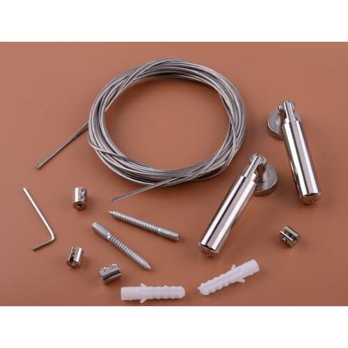 5M 197" Silver Stainless Steel Curtain Drape Picture Hanging Wire Rod Kits