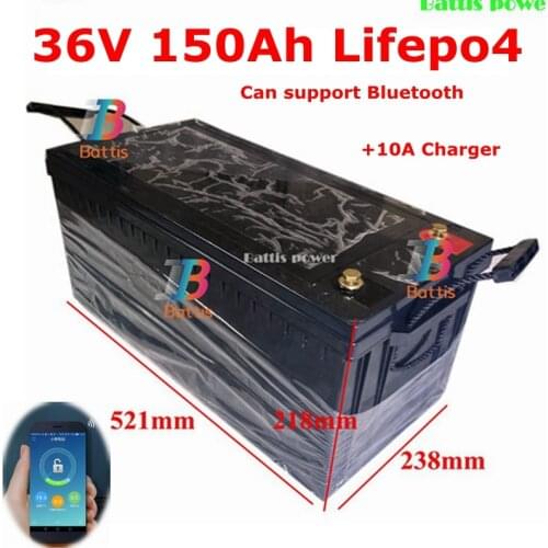 36V 150AH lifepo4 lithium battery Bluetooth BMS APP for 3000w 2000W tricycle UPS vehicle scooter boat camping + 10A Charger
