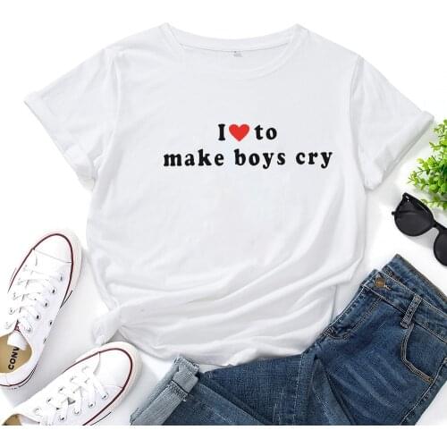 T Shirts Women Short Sleeve O-neck Casual T-shirt Women I Love To Make Boys Cry Letter Printing Women Tshirt