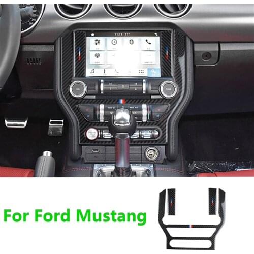 Carbon Fiber Car Console Frame Stickers For Ford Mustang 2015-2019 Car Center Control Panel AC CD Covers Car Styling