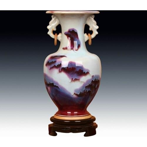 Jingdezhen ceramics Jun Jun porcelain vase ears landscape pattern ring bottle Home Furnishing handicrafts