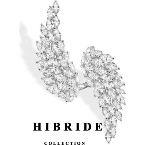 HIBRIDE AAA Cubic Zircon Elegant Women Angel Wings Open Rings With White Gold-Color Female Finger Ring R-181