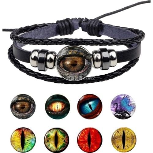 Evil Dragon Photo Leather Snap Bracelet Gothic Jewelry Black Multilayer Charm Bracelets for Women Men