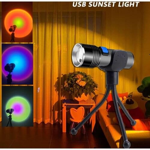 USB Sunset Lamp Rainbow Atmosphere Led Night Light Sunset Projector Lamp Bar Coffee Store Wall Home Decoration LED Flashlight