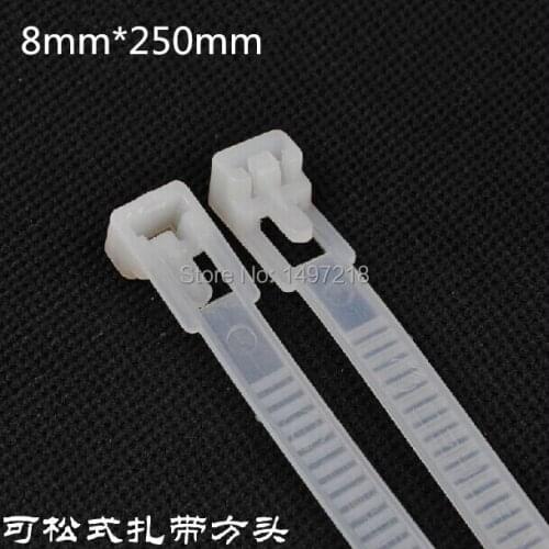 Hot selling freeshipping Multifunction 100 pcs/lot 8x250mm white/black Releasable Nylon Cable Tie Zip Ties Black