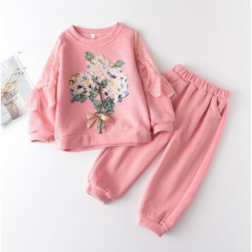 Menoea 2-7 Years Autumn Style Newborn Baby Girls Clothes Sets 2020 Cartoon Print Lace Long-Sleeved Trousers Pants Clothes