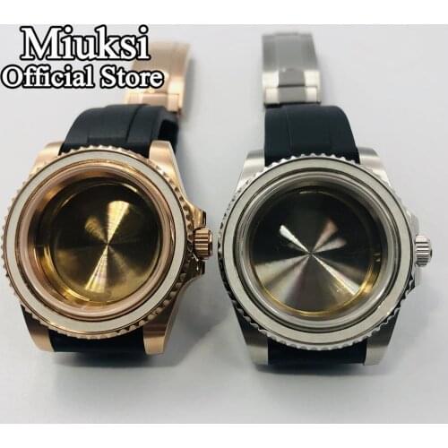 Miuksi 40mm silver rose gold case sapphire glass rubber strap fit NH35 NH36 ETA2836 Mingzhu DG2813 3804 Miyota8215 8205 821A