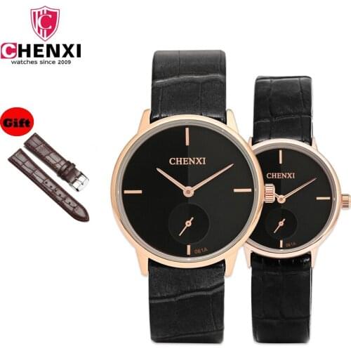 CHENXI Fashion Casual Leather Quartz Ultra-thin men watches luxury brand woman watch Couple Wristwatches Free Gift Leather Band