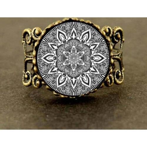 Namel mandala flower Glass Art Ring henna yoga Steampunk chain India style jewelry gift men women