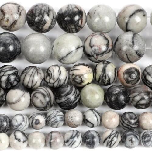 Natural Black Grid Bead for Jewelry Making DIY Bracelet Round Loose Beads 4/6/8/10 Mm Wholesale