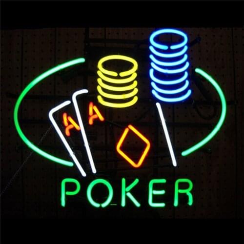 NEON SIGN For Poker Double Aces SIGN Signboard REAL GLASS BEER BAR PUB display christmas Light Signs 17*14"