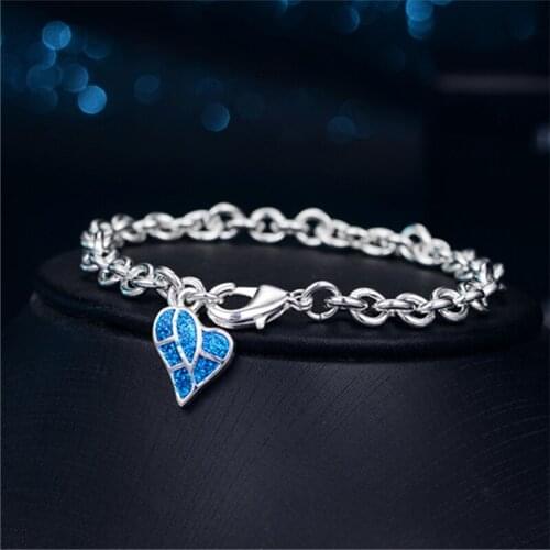 New Fashion Chram Bracelet for Women Blue Solid Imitation Opal Bangle Hand Chain Female