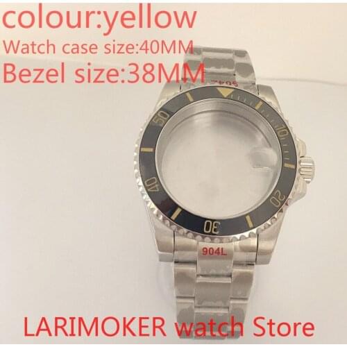 Suitable for NH35 NH36 Miyota 8215 40mm sapphire glass 904L stainless steel case sealing bottom cover, with bezel light yellow