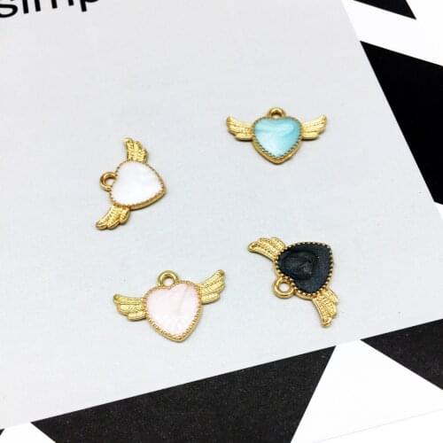 10pcs/lot 21*14mm Cute Wing Heart Enamel Charms Metal Pendants Gold base Fashion Jewelry Accessories for DIY handmade