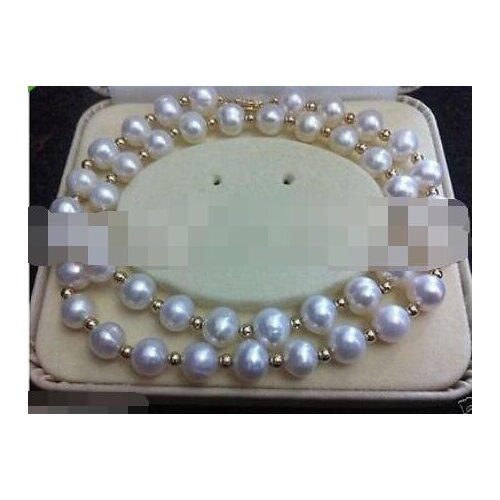 Excellent Luster Noblest 9-10mm white south sea pearl necklace 18 "14k Clasp