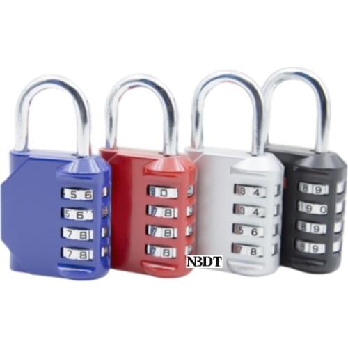 4Pcs Resettable Combination Lock 4 Digit Padlock For School Gym Locker Sports Fence Toolbox Gate Case Black Red Blue Silver