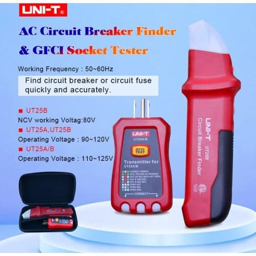 UNI-T UT25A Automatic Circuit Breaker Finder Socket Tester AC 90-120V with LED Indicator US Plug W/Analogue Receiver