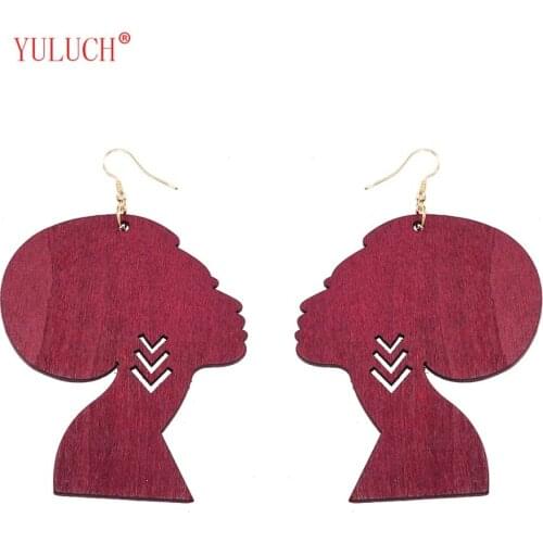 YULUCH 2018 NEW Simple Wood Beauty Pendant Hollow Earrings for Women African Ethnic Portrait Art Jewelry for Girl Gift M000