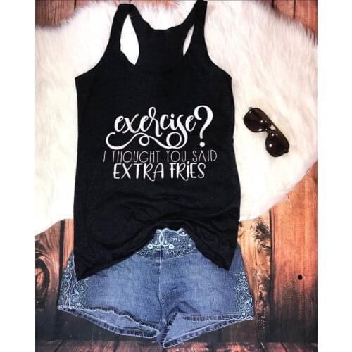 Summer Harajuku Cotton Funny Casual Sleeveless Tee Vest Exercise? I Thought You Said Extra Fries Tank Top for Women