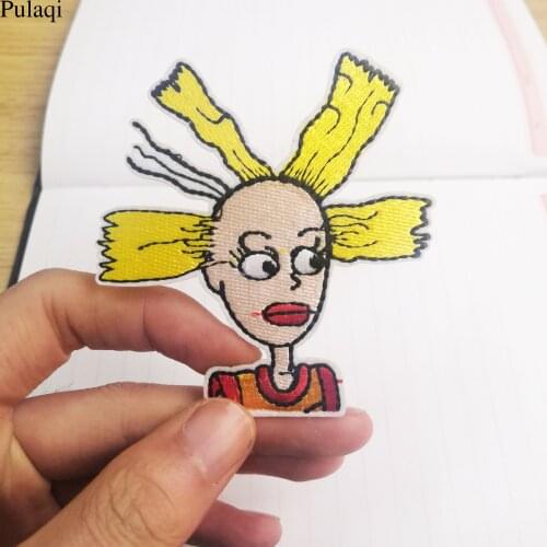 Pulaqi Girl Cynthia Funny Applique Patches Iron On Shirt Clothes Jacket Embroidered Stickers Stripes For Clothes Washable Badges
