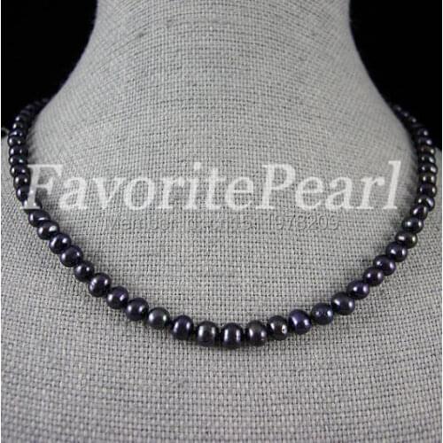 Pearl Necklace - 18 Inches 5.5-6mm Black Color Freshwater Pearl Necklace Flower Girls, Ladys Jewelry - Free Shipping