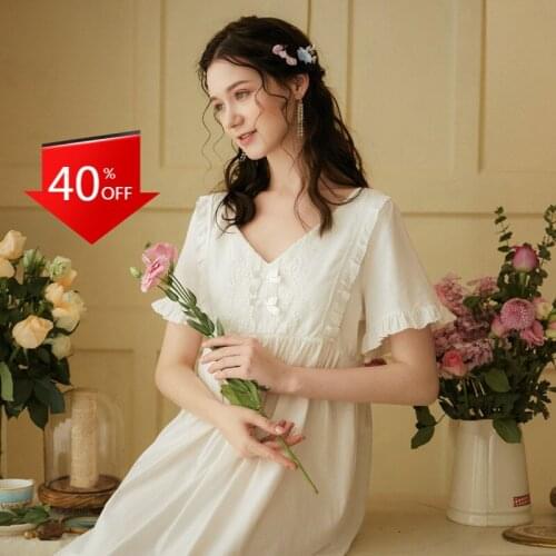 Biiggxx Short Sleeve Cotton Nightdress Female Summer Palace Style Princess nightgown Sweet Loose Long Skirt Free Shipping