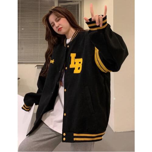 Womens Bomber Jackets Loose Casual Womens Bomber Jacket O-Neck Embroidery Oversize Autumn Coat for Women Baseball Jacket 2021