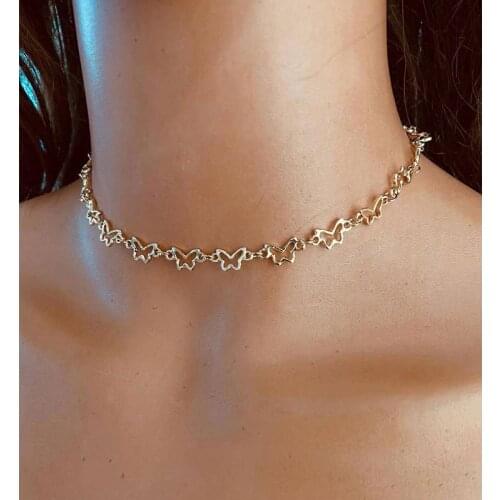 New Alloy Gold Butterfly Chokers For Women Fashion Simple Chain Collar Party Jewelry Statement Collier Punk Necklace & Pendant