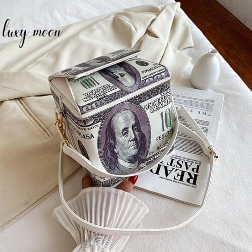 PU Leather Handbags For Women Box Shape Personalized Dollar Pattern Female Shoulder Crossbody Bag ZD1929