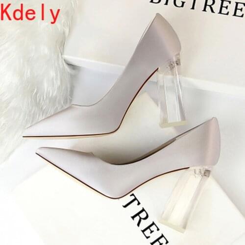 BIGTREE Shoes Clear Crystal Woman Pumps Silk High Heels Shoes Sexy Wedding Shoes Women Heels Party Shoes Female Plus Size 41 42