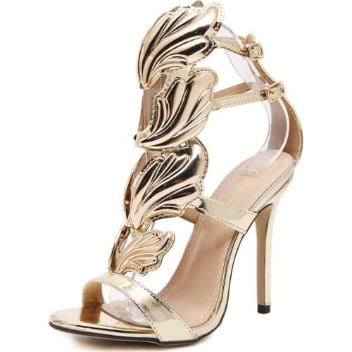 Sexy Luxury Metal Wings Fine Heels Nightclub Shoes 2021 Banquet Shoes High Heel Sandals Womens Shoes European and American